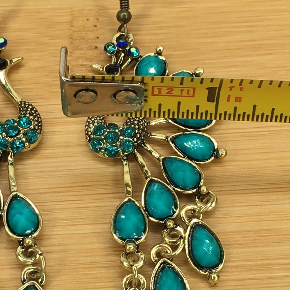 Teal Peacock Earrings - Picture 5 of 8